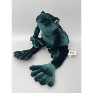 Vintage Rare 1997 Manhattan Toy Company Green Velour Velvet Stuffed Plush FROG